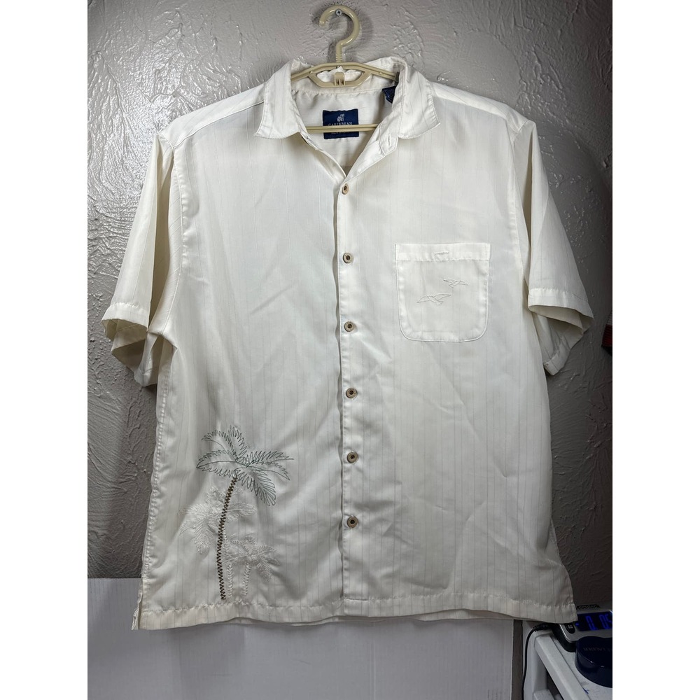 Caribbean Joe Hawaiian Shirt Men's Cream Palm‎ Tree Casual Short Sleeve Size XL